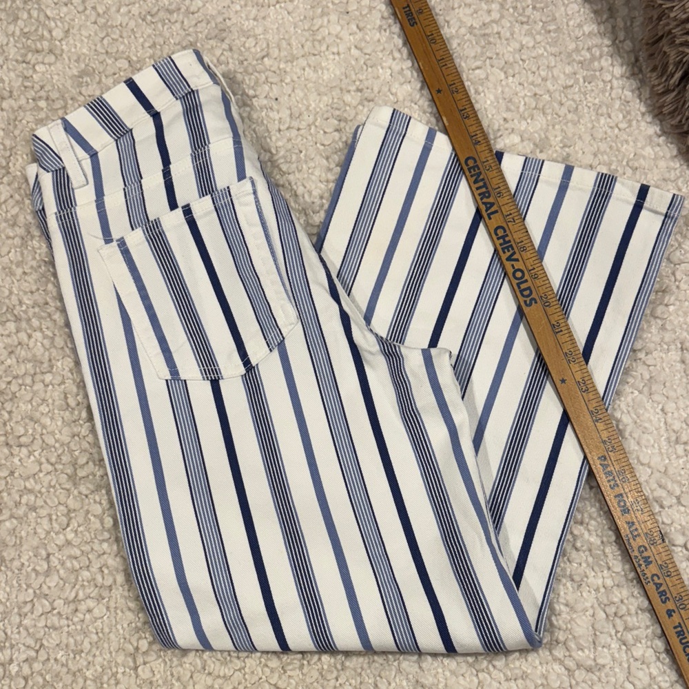 Erik Blue White Striped Cropped Wide Leg Jeans Women’s Size 6